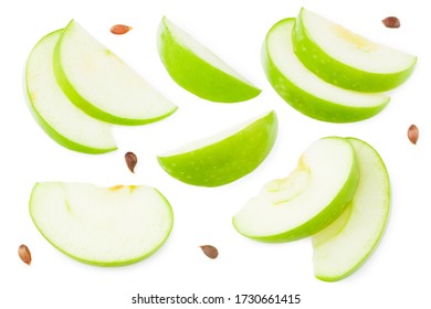 Piece Of Green Apple Isolated On White Background. Top View