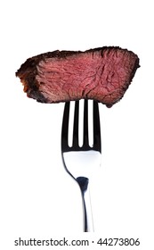 Piece Of A Grilled Steak On A Fork