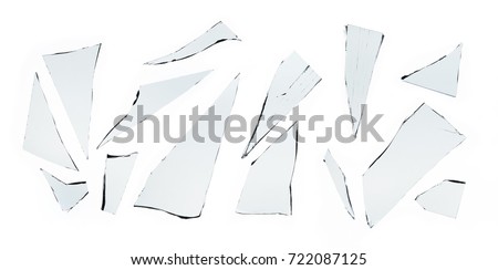Piece and group of broken glass on white background ,photo hi resolution  texture decoration backdrop object design