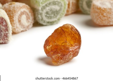 Piece of Gum arabic with turkish delight in the background
