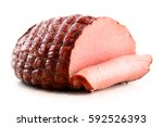 Piece of ham isolated on white background. Meatworks product