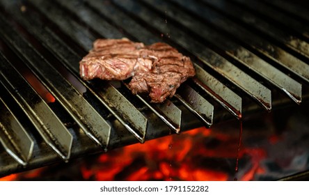 A piece of meat is grilled