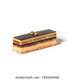 A Piece Of Opera Cake With A White Background