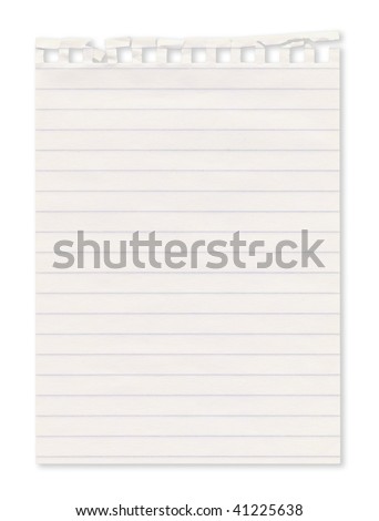 Piece of paper ripped form a notebook. Isolated on white. Clipping path included.