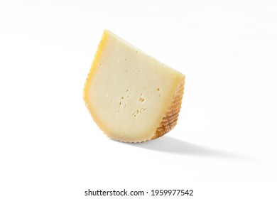 a piece of pecorino cheese in white background