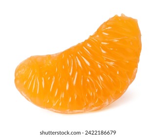 Piece of peeled fresh ripe tangerine isolated on white