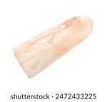 Piece of raw cod fish isolated on white, top view