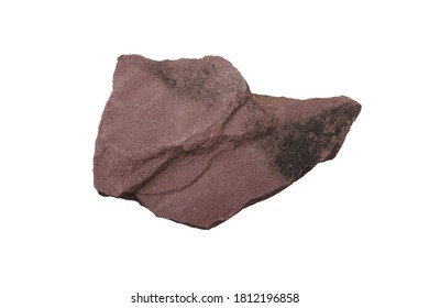 A Piece Of Red Sandstone Rock Isolated On  A White Background. 