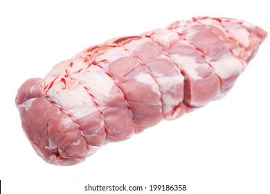 A Piece Of Roast Lamb With String Isolated On White Background