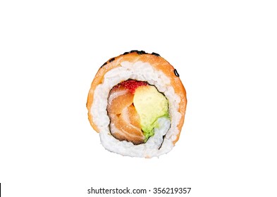 Piece Salmon Sushi Isolated On White Background