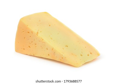 Piece Of Semi Hard Cheese Isolated On White