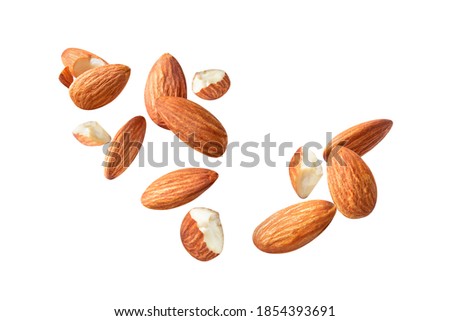 piece side view  almond cracked macro on white isolated