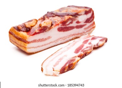 A Piece And A Slice Of Bacon Isolated On White Background