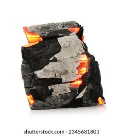Piece of smoldering coal on white background