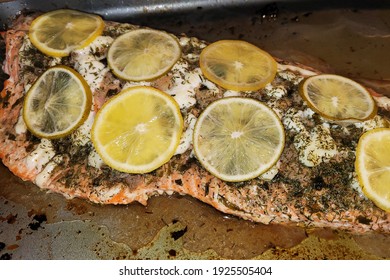 Piece Of Sockeye Salmon  With Lemon Slices