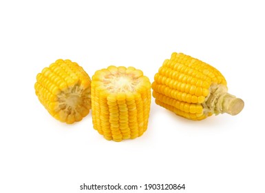 A Piece Of Sweet Corn Isolated On A White Background. 