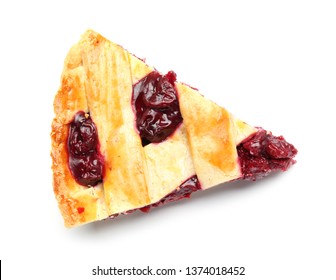 Piece Of Tasty Cherry Pie On White Background