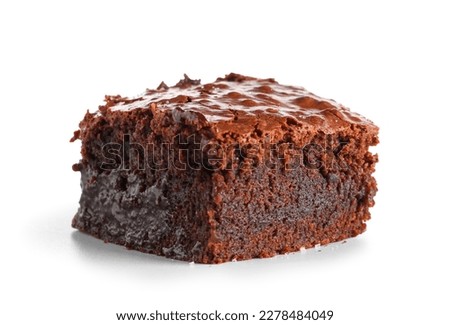Piece of tasty chocolate brownie isolated on white background