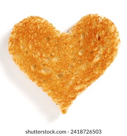 Piece of toasted bread in the shape of a heart close-up on a white background, top view - Powered by Shutterstock