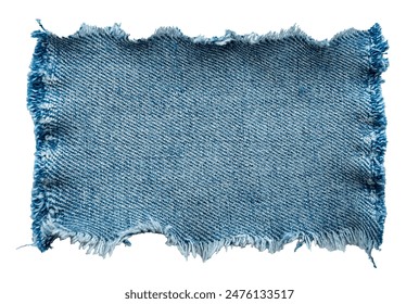 Piece of torn denim on a white background. Denim texture