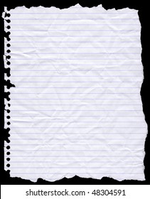 A piece of torn lined writing paper from a wire bound notebook.