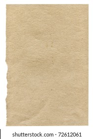 Piece Of Very Rough Paper Isolated On White Background, One Edge Is Frayed