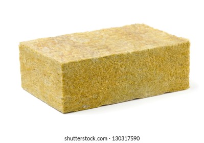 Piece of yellow fiberglass insulation mat isolated on white