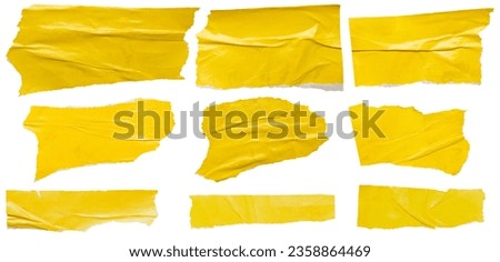 piece of yellow paper tear set isolated on white background