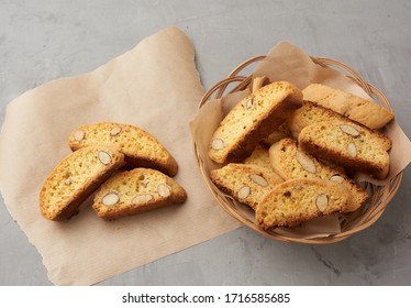 pieces of baked italian christmas biscotti cookies, top view