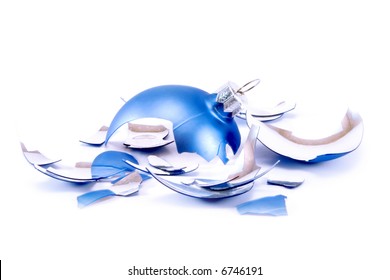 Pieces of broken blue Christmas ball