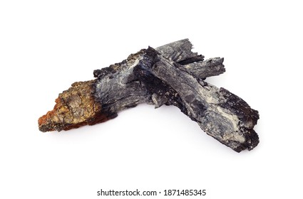 Pieces Of Burnt Wood Isolated On A White Background.