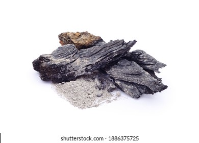 Pieces Of Burnt Wood Isolated On A White Background.