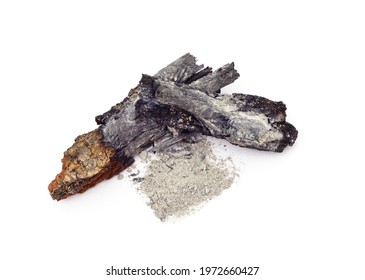 Pieces Of Burnt Wood Isolated On A White Background.