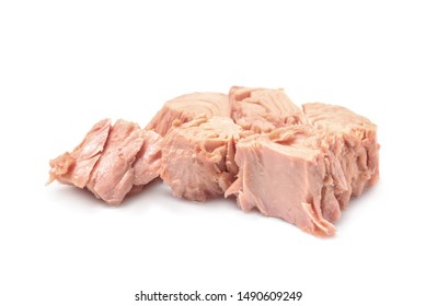 Pieces Of Canned Tuna On White Background