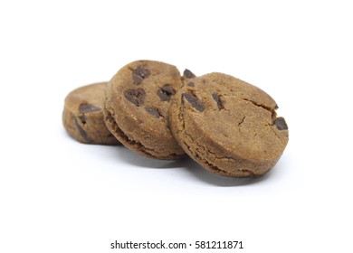 pieces of chocolate chip cookies isolated on white background