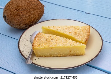 Pieces Of Coconut Flan On A Plate