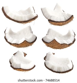 Pieces of coconut isolated on a white background