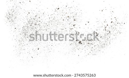 Pieces, dust of tree bark and ashes flying, isolated on white background and texture, clipping path	