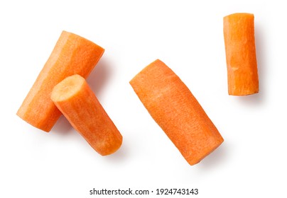 Pieces Of Fresh Raw Carrot Isolated On White Background, Top View