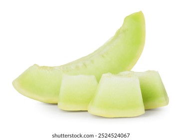 Pieces of fresh ripe honeydew melon isolated on white