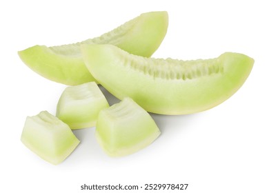 Pieces of fresh ripe honeydew melon isolated on white