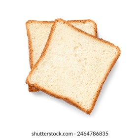 Pieces of fresh toast bread isolated on white, top view - Powered by Shutterstock