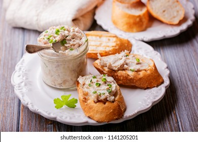 Pieces Of Fried Bread With Fish Pate