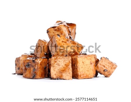 Similar – Image, Stock Photo Vegetarian vegetable and tofu sandwich with yogurt sauce. black background