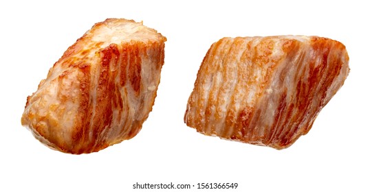 Pieces (in The Form Of Dice) Of Cooked Turkey (chicken) (grilled). Isolated On White Background.