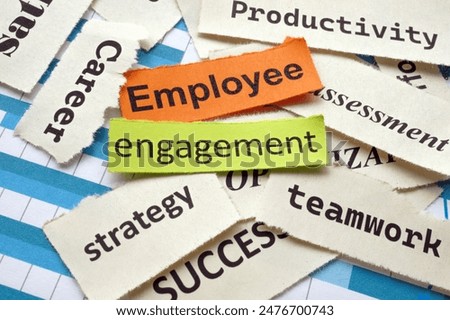 Pieces of paper with words employee engagement.