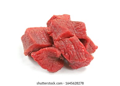 Pieces Of Raw Beef On A White Background