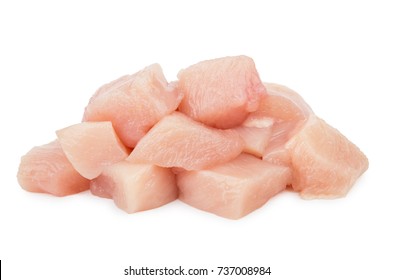 Pieces Of Raw Chicken Meat Isolated On White Background