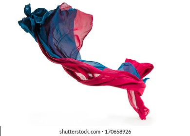 Pieces Of  Red And Blue Fabric Flying, High-speed Studio Shot