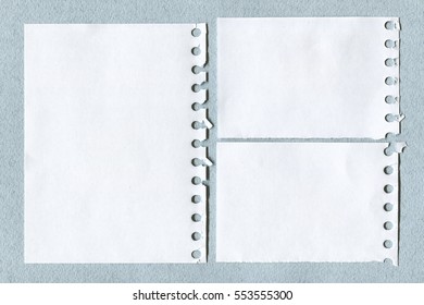 Pieces Of Ripped White Blank Notebook Paper On Gray Background